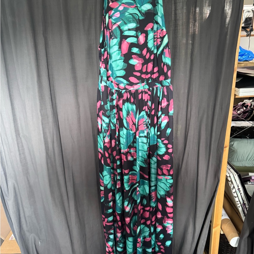Torrid Black Maxi Dress with Pink and Green Floral Pattern